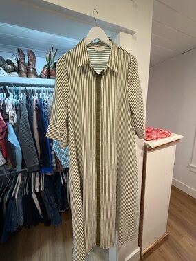 Entro small Striped Longline Shirt Dress - Olive & Cream